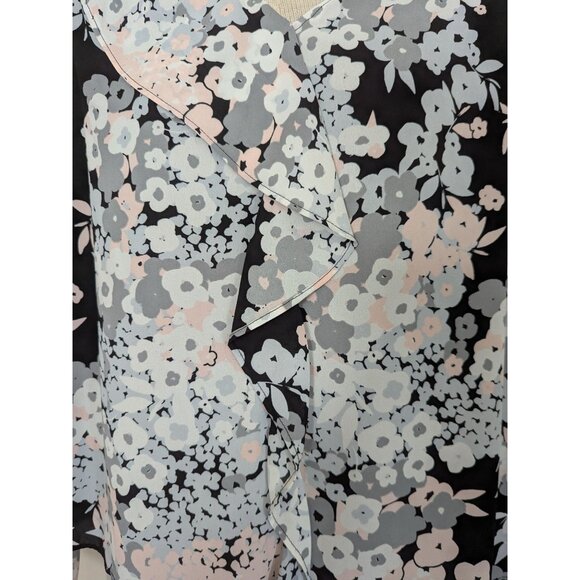 Floral Print Ruffle Front Chiffon Blouse With Mock Neck-lp - Picture 3 of 15